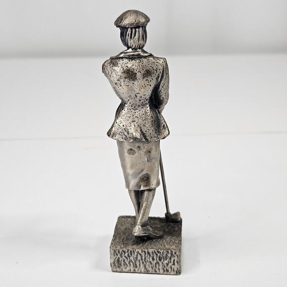 Vintage Female Golfer Statue Mini Statue Cast Metal Pewter Paperweight 4" - Picture 3 of 7